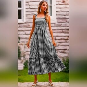 Gingham Maxi Dress in Black and White